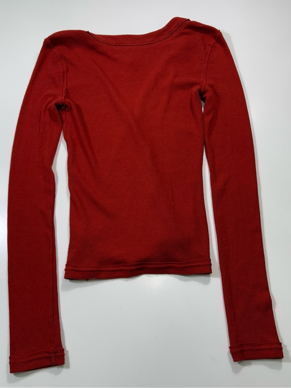 We The Free Ribbed Button-Front Long Sleeve Top in Rust - Picture 8 of 8